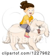 Happy Girl Riding A Big Sheepdog
