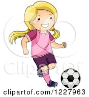 Poster, Art Print Of Happy Blond Girl Playing Soccer