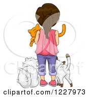 Poster, Art Print Of Rear View Of A Brunette Girl With Cats