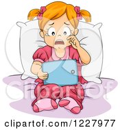 Poster, Art Print Of Sad Girl Crying And Reding An E Book On A Tablet Computer