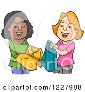 Clipart Of Happy Diverse Women Swapping Clothes Royalty Free Vector Illustration