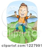 Poster, Art Print Of Man Cheering On Top Of A Mountain After A Climb