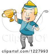 Poster, Art Print Of Golfer Champion Holding A Trophy And Club