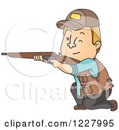 Poster, Art Print Of Male Hunter Kneeling And Aiming His Rifle