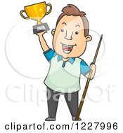 Poster, Art Print Of Man Holding A Billiards Pool Trophy And Cue Stick