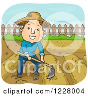 Happy Farmer Cultivating His Garden With A Hoe