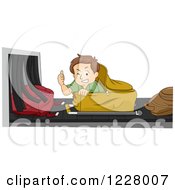 Man Holding A Thumb Up While Riding Through The Baggage Check