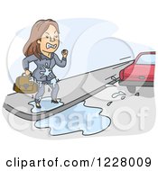Mad Businesswoman Being Splashed By A Passing Car