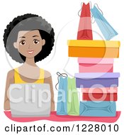 Poster, Art Print Of Happy Black Woman With Shopping Bags And A Laptop