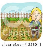 Poster, Art Print Of Happy Woman With A Bowl Full Of Fresh Produce In A Garden