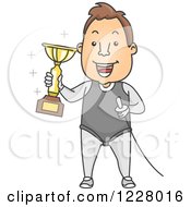 Clipart Of A Male Fencer Holding A Trophy And Sword Royalty Free Vector Illustration