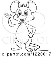 Clipart Of A Black And White Happy Mouse Waving And Standing Upright Royalty Free Vector Illustration