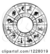 Clipart Of A Black And White Zodiac Astrology Circle Royalty Free Vector Illustration by AtStockIllustration