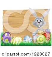 Poster, Art Print Of Gray Bunny Over A Wood Sign And Easter Eggs 3