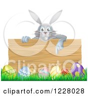 Poster, Art Print Of Gray Bunny Over A Wood Sign And Easter Eggs 2