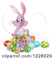 Poster, Art Print Of Pink Bunny With Easter Eggs And A Basket
