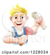 Poster, Art Print Of Blond Man Holding A Plunger And Degree
