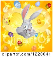 Poster, Art Print Of Burst Of Rays Stars Eggs And An Easter Bunny