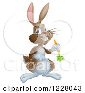 Clipart Of A Happy Brown Bunny Rabbit Holding A Carrot Royalty Free Vector Illustration