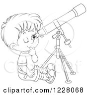 Outlined Boy Looking Through A Telescope
