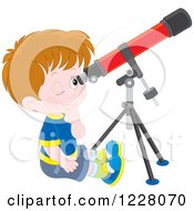 Poster, Art Print Of Caucasian Boy Looking Through A Telescope