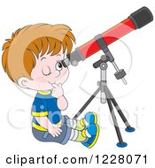 Poster, Art Print Of Boy Looking Through A Telescope