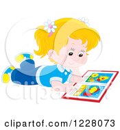 Poster, Art Print Of Blond Caucasian Girl Reading A Picture Book