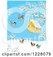Clipart Of Wild Birds Around A Feeder On A Winter Day Royalty Free Vector Illustration