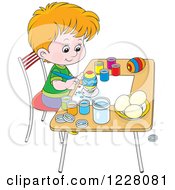 Poster, Art Print Of Caucasian Boy Painting Easter Eggs