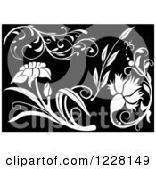 Poster, Art Print Of White Floral Design Elements On Black