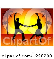 Poster, Art Print Of Silhouetted Latin Dance Couple Over A Sunset With Palm Trees