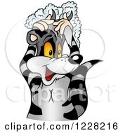 Clipart Of A Happy Raccoon Shampooing His Hair Royalty Free Vector Illustration
