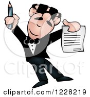 Clipart Of A Man Holding Up A Document And Pencil Royalty Free Vector Illustration