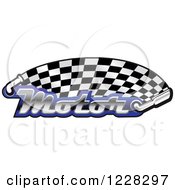 Poster, Art Print Of Checkered Racing Flag With The Word Motor In Blue And Muffler