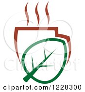 Clipart Of A Green Tea Leaf And A Steamy Beverage Royalty Free Vector Illustration