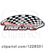 Checkered Racing Flag With The Word Motor In Red And Muffler