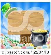 Poster, Art Print Of St Patricks Day Leprechaun Hat On A Wooden Sign Over A Pot Of Gold And Flowers