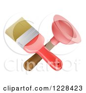 Clipart Of A Crossed Paintbrush And Plunger Royalty Free Vector Illustration