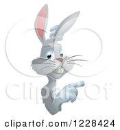Clipart Of A Gray Bunny Rabbit Pointing Around A Sign Royalty Free Vector Illustration