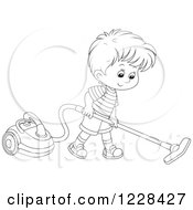 Outlined Boy Using A Canister Vacuum