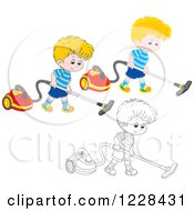 Poster, Art Print Of Outlined And Colored Boys Using Canister Vacuums