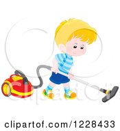 Poster, Art Print Of Blond Caucasian Boy Using A Canister Vacuum