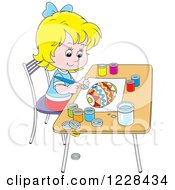 Poster, Art Print Of Happy Blond Girl Painting An Easter Egg