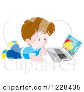 Poster, Art Print Of Brunette Boy Using A Laptop On The Floor