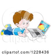 Poster, Art Print Of Brunette Caucasian Boy Using A Laptop On The Floor