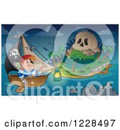 Poster, Art Print Of Pirate Rowing A Boat To A Skull Island At Night