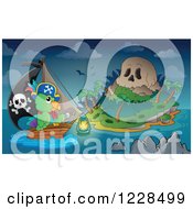 Poster, Art Print Of Pirate Parrot Rowing A Boat To A Skull Island At Night
