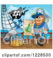 Poster, Art Print Of Pirate Captain On Deck Holding A Treasure Map