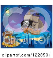 Poster, Art Print Of Pirate Ship Near A Treasure In A Cave At Night
