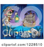 Pirate Skeleton With A Canon In A Cave At Night